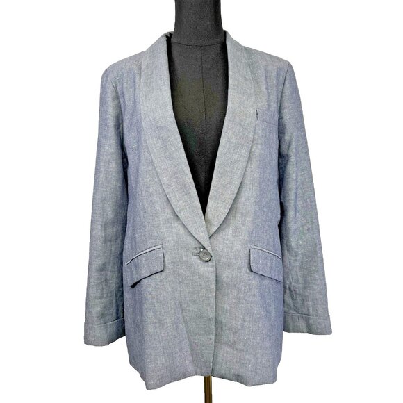 J. Crew Jackets & Blazers - J Crew Womens Blazer Jacket Size 12 Blue Cotton Linen Preppy Nautical Boxy
